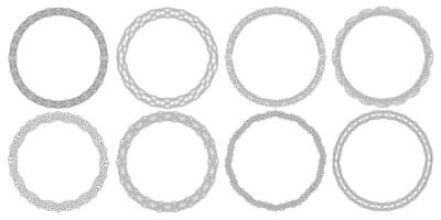 Linear round Celtic style frames borders,circular magical patterns set vector