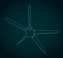 Turboprop-engine propeller isometric blueprint vector