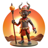 wonderful creative A cunning Yoruba trickster god Eshu, with a long pipe and a mischievous grin, standing at a crossroads bathed in the warm glow of sunset, African tribal art style original png