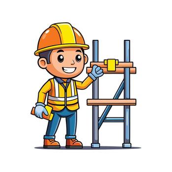 Hardworking Worker Using Scaffold Tool for Projects vector