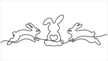 Easter Bunny continuous one line drawing. Easter holiday decoration.Easter Bunny for Spring Design in Simple Linear Style vector