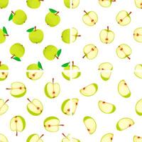 Set of seamless patterns with green apples, whole, halved and quartered, composing a colorful and joyful design vector