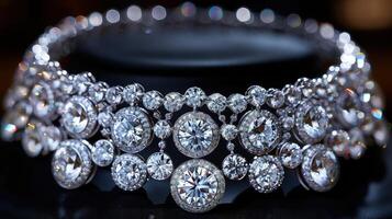 The radiant sparkle of a diamond necklace displayed in exquisite close-up photography photo
