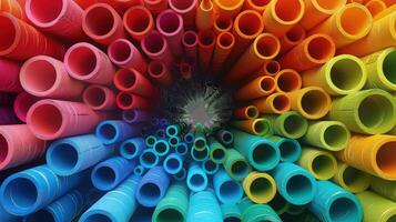 Dynamic Abstract of Rainbow Circular Stems in a Unique Clay-Crafted Style photo