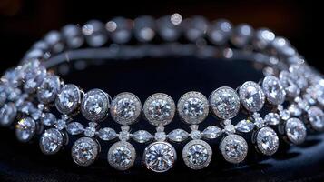 A breathtaking close-up view highlighting the brilliance of a diamond necklace photo