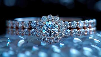 A breathtaking close-up view of a luxurious diamond ring on display photo