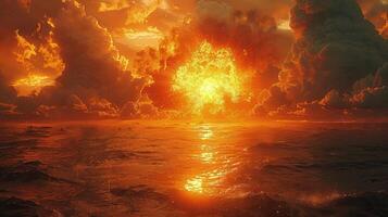 The overwhelming fury of an atomic blast disrupting the expansive sea photo
