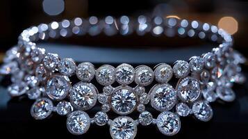 A dazzling close-up revealing the elegance of a diamond necklace on display photo
