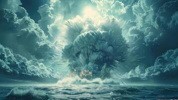 Witness the relentless fury of an atomic blast creating chaos at sea photo