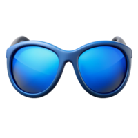 serene exemplary Pair of polarizesunglasses with blue lenses, reflective surface, studio lighting, front view, isolateon transparent background,high-resolution product photography png