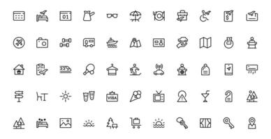 Streamline Travel Booking with Icon pack Bundle Designs for Reservations, Flights, and Travel Plans. Perfect for Websites, Apps, and User Interfaces in the Travel Industry. vector