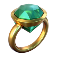 melancholic mesmerizing Golring with a large emeralgemstone, facetegem, dramatic lighting, front view, isolateon transparent background,high-resolution product photography 8K png