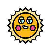 blushing cheeks cute sun character color icon illustration vector
