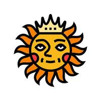 crown cute sun character color icon illustration vector