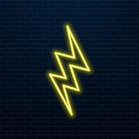 Neon sign on a brick wall. Glowing lightning charge icon. Abstract background, spectrum vibrant colors. 3d render illustration. vector