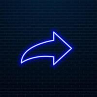 Glowing right yellow neon arrow pointer on dark background. Colorful and shining retro light sign. 3D rendering of glowing neon arrows on a black background. Flashing direction indicators. vector