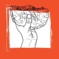 Hand drawn outline kepab in hand. Yummy food with healthy ingredients such as tomato, cucumber, meat, bread. Outline easy to adapt and use in print and online designs. vector