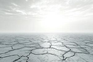 Barren Cracked Dry Earth with Bright Overcast Sky Symbolizing Drought and Climate Change Impact photo