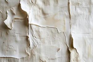 Textured White Cracked Wall Surface with Peeling Layers and Beige Highlights for Artistic Backgrounds photo