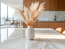 Decorative vase with dried pampas grass in modern kitchen photo