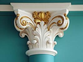 Elegant decorative column with intricate design and gold accents photo