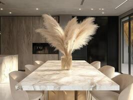 Modern dining area featuring elegant decor and stylish furnishings photo
