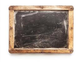 Old wooden-framed chalkboard with worn surface for writing photo