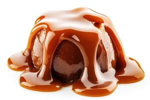 Delicious dessert drizzled with rich caramel sauce photo