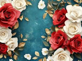 Roses and gold leaves create a stunning floral arrangement backdrop photo