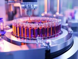 Advanced machinery fills test tubes in a modern lab environment photo