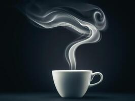 Steaming cup of coffee with swirling aroma in dark setting photo