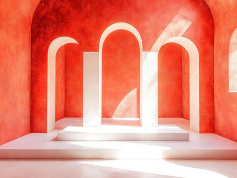 Modern architectural design in a bright red minimalist space photo