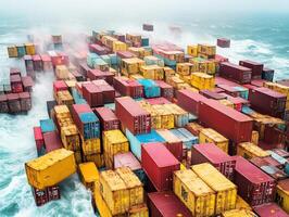 Cargo containers adrift in stormy waters during rough seas photo