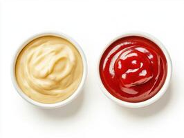 ketchup and mayonnaise served in bowls for dipping or spreading photo