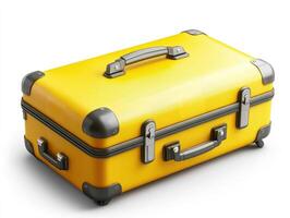 Bright yellow suitcase ready for travel or adventure photo