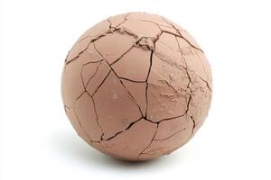 Cracked clay sphere showcasing texture and earthiness photo