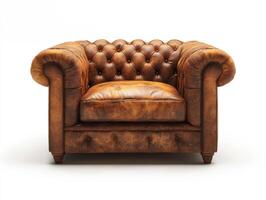 Comfortable leather armchair in warm brown color with tufted design photo