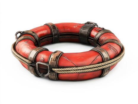 Lifebuoy resting on a surface in a bright setting photo