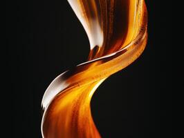 A vibrant golden liquid twists gracefully in a smooth, flowing motion photo