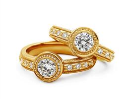 Elegant gold rings with sparkling diamonds displayed together photo
