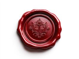 Wax seal with intricate design on a clean background photo