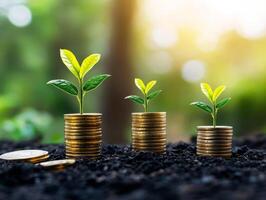 Growing investments with plants symbolizing financial growth photo