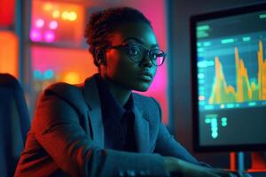 Professional woman analyzing data in a modern office photo