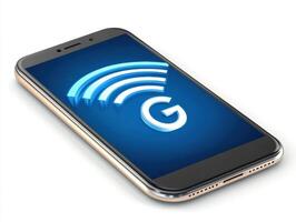 Smartphone displaying wireless signal icon and logo photo