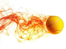 Tennis ball speeding through flames in dynamic motion photo