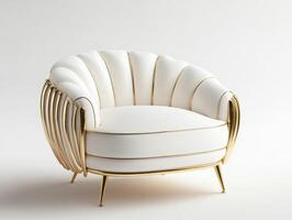 Elegant white armchair with gold accents in a minimal setting photo