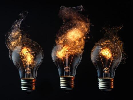 Burning light bulbs create a dramatic visual display of flames photo