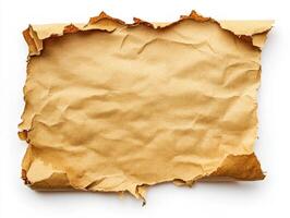 Old textured paper with torn edges on a plain background photo