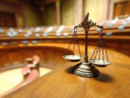 Symbolic scales of justice in a grand courthouse photo
