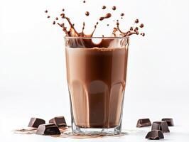 Perfectly poured chocolate drink with splashes of liquid photo